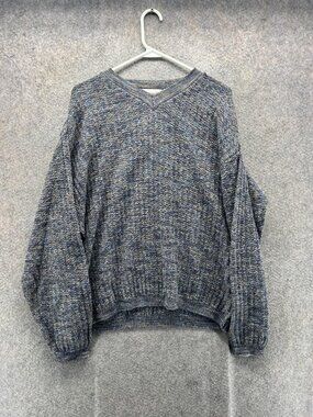 Fieldmaster Sweater Mens Large Blue V Neck Hand Framed Knit Pullover USA